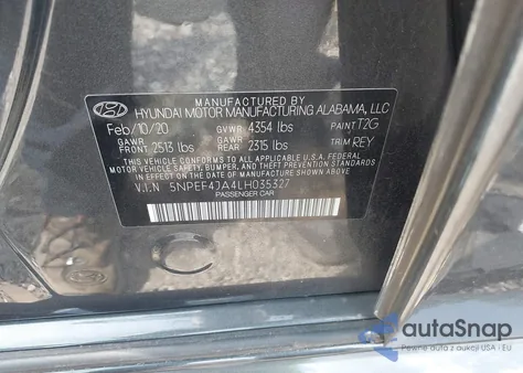 2020 Hyundai Sonata Sel z USA, uszkodzony, nr VIN 5NPEF4JA4LH035327